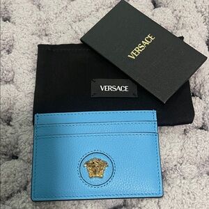 Versace Sky Blue Card Holder with Medusa Emblem